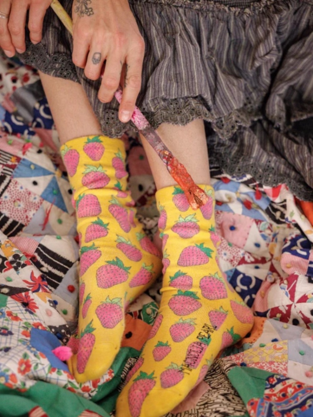 🍓 RARE Magnolia Pearl Strawberry Crew Socks in Angel Food (Yellow) 🍓